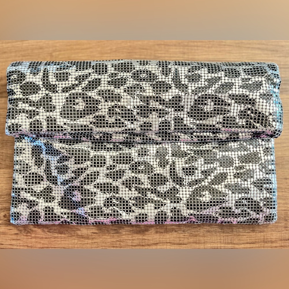 Silver and Black Leopard Metal Foldover Clutch - NWOT